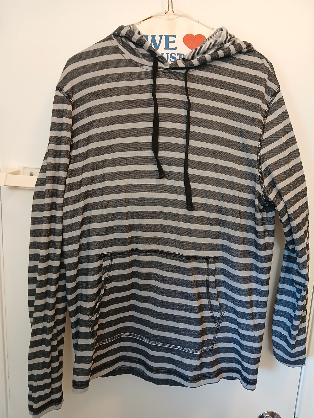 American Rag Gray and Black Striped Hooded Pullover
